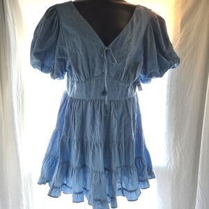 Blue Puff Sleeve Denim Dress NWT
